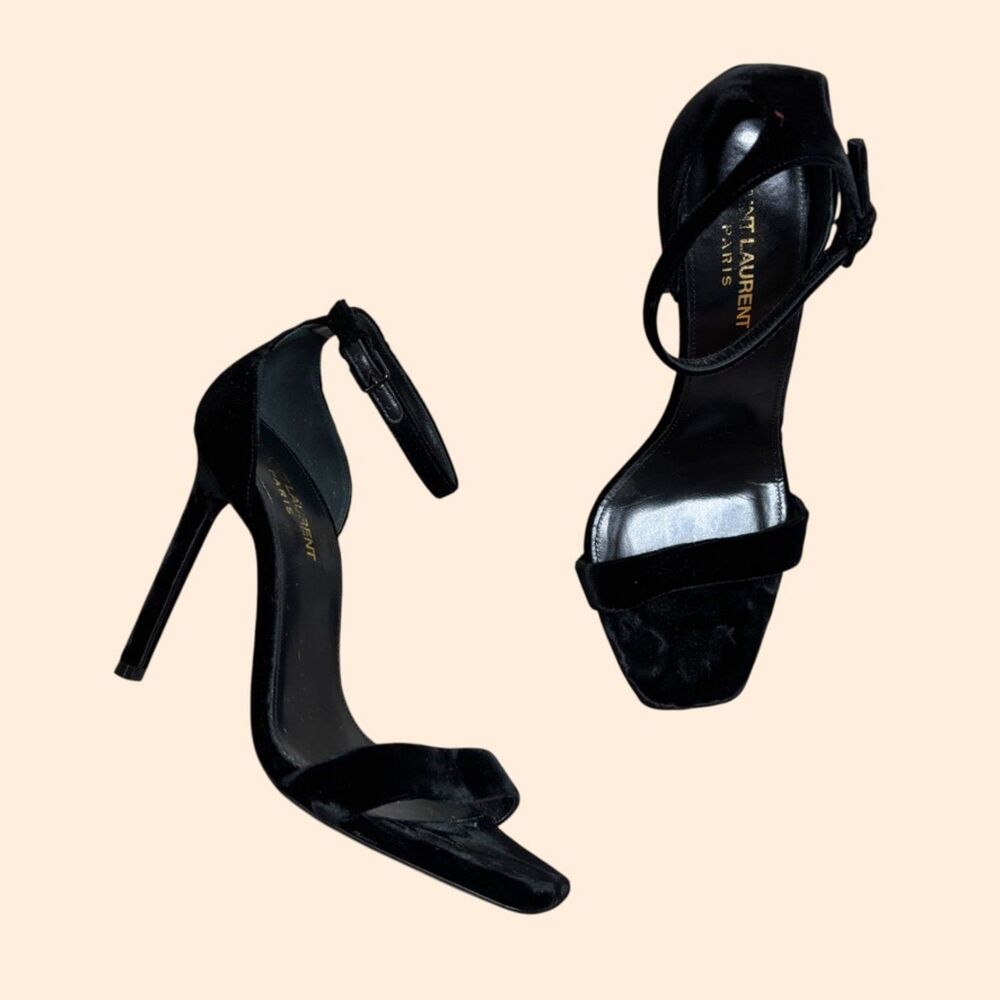 Saint Laurent Amber Velvet Sandals Black